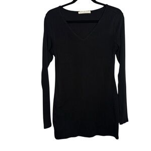 Peruvian Connection Long Sleeve Pima Cotton Bodycon Black Mini Dress Tunic Med